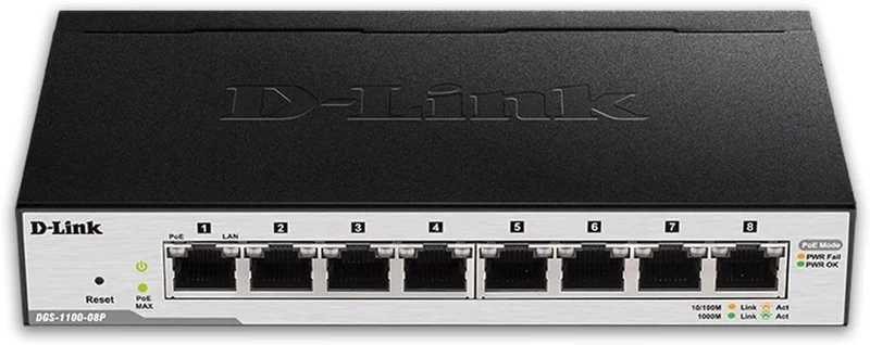 D-Link EasySmart 8 Port Gigabit Desktop Switch with PoE (DGS-1100-08P)