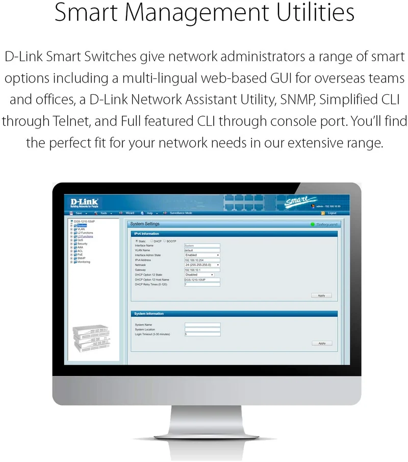 D-Link EasySmart 8 Port Gigabit Desktop Switch with PoE (DGS-1100-08P)