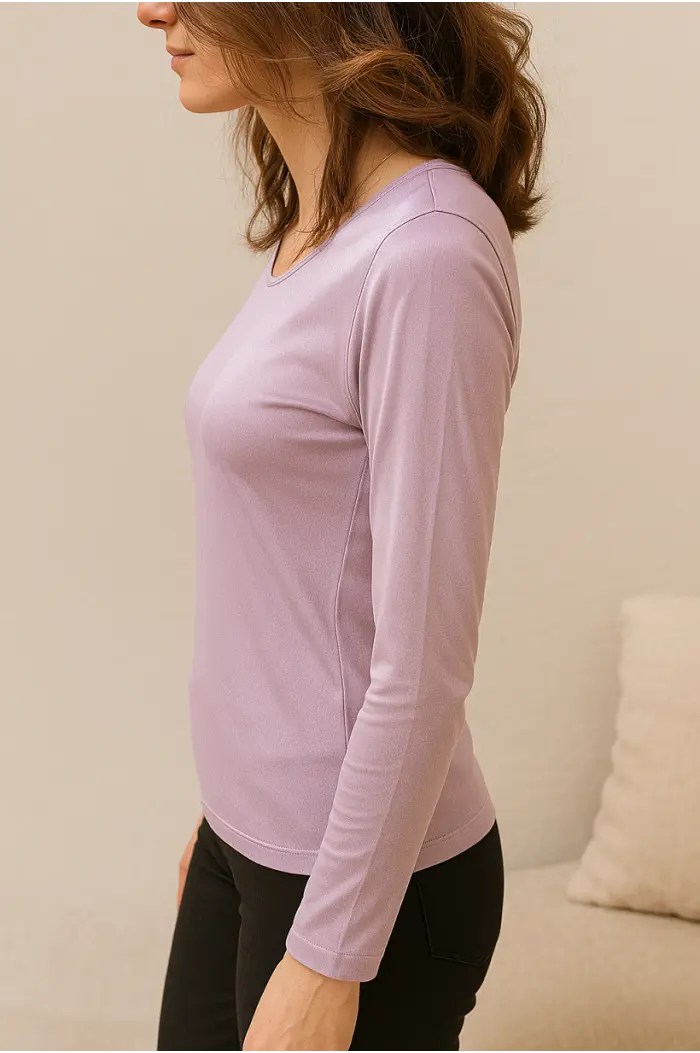 Tee-shirt manches longues soie parme