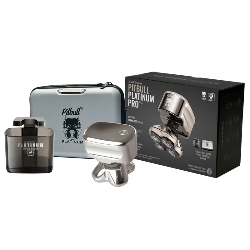 Rasoir tête et visage Pitbull Platinum PRO PX5 | Version 2025 (avec Étui de voyage de luxe et support de rinçage)