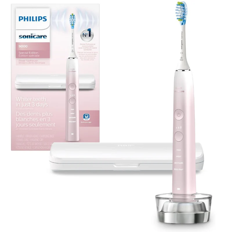 PHILIPS SONICARE HX9911/90 Diamond clean 9000 Special Edition Rechargeable Toothbrush, White/pink