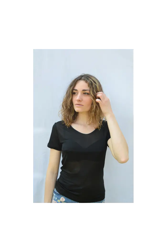 Tee-Shirt Manches Courtes Soie Noir