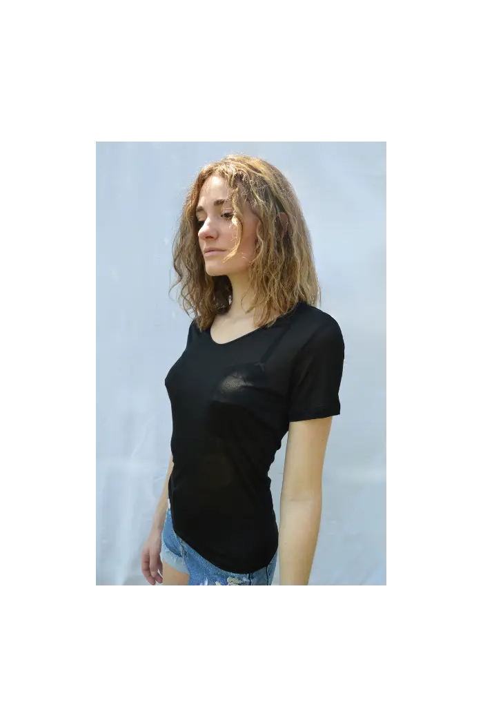 Tee-Shirt Manches Courtes Soie Noir