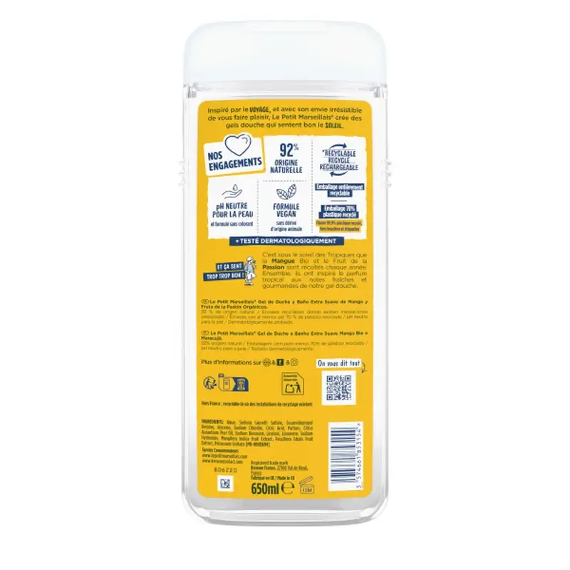 Le Petit Marseillais Extra Gentle Shower Gel with Organic Mango and Passion Fruit, 650 ml
