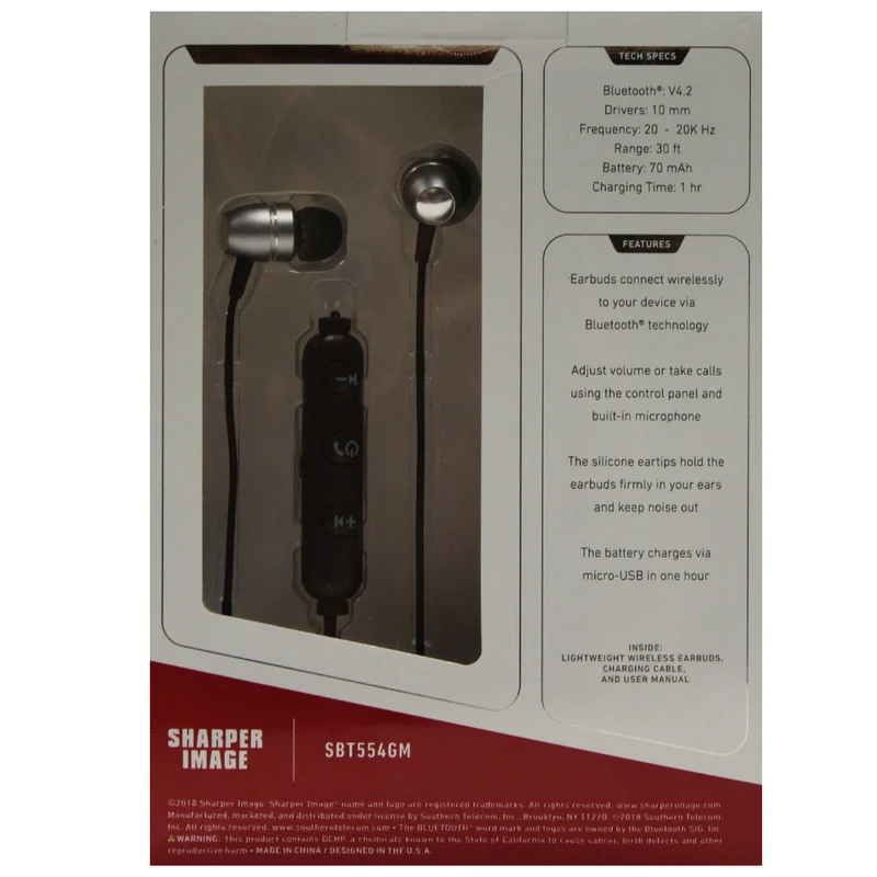 SHARPER IMAGE Black Metal Alloy Wireless Earbuds with Microphone - SBT554GM