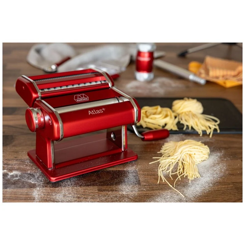 Marcato Atlas Plus Pasta Machine Stainless Steel with 4 Shape Settings (Red)