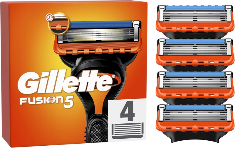Gillette Fusion5 Scheermesjes Voor Mannen, 4 stuks, Met Lubrastrip Voor Een Gladde Scheerbeurt