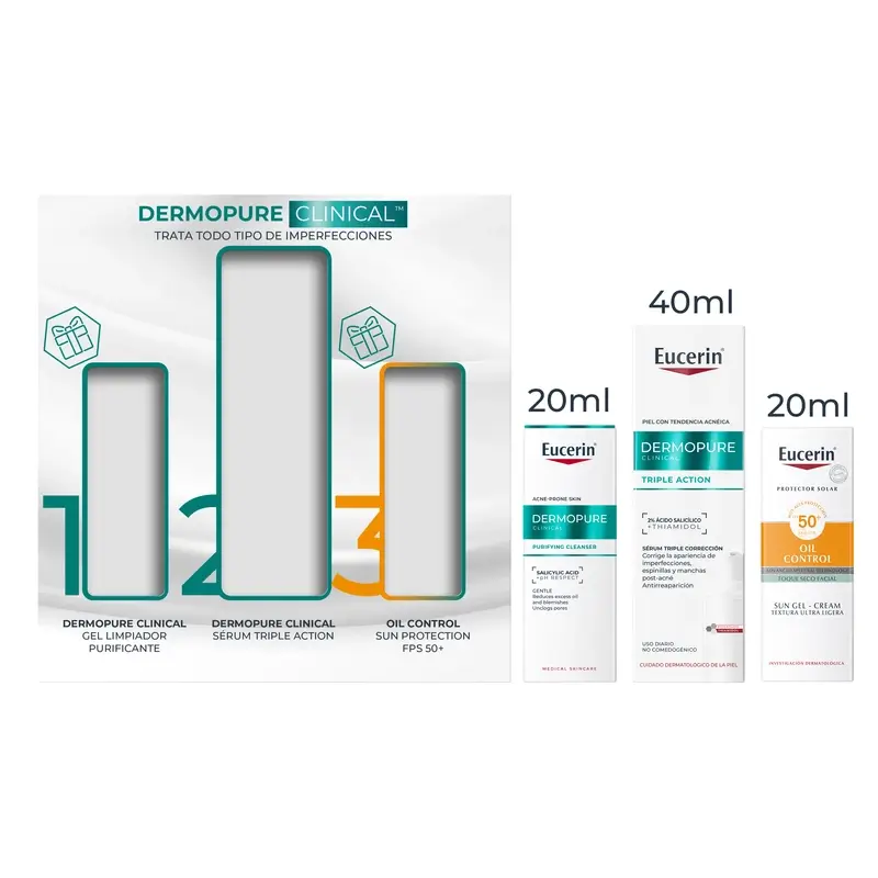 Eucerin Pack Oily Skin Dermopure Serum, 40 Ml + Mini Cleansing Gel 20 Ml + Mini Sunscreen 20 Ml