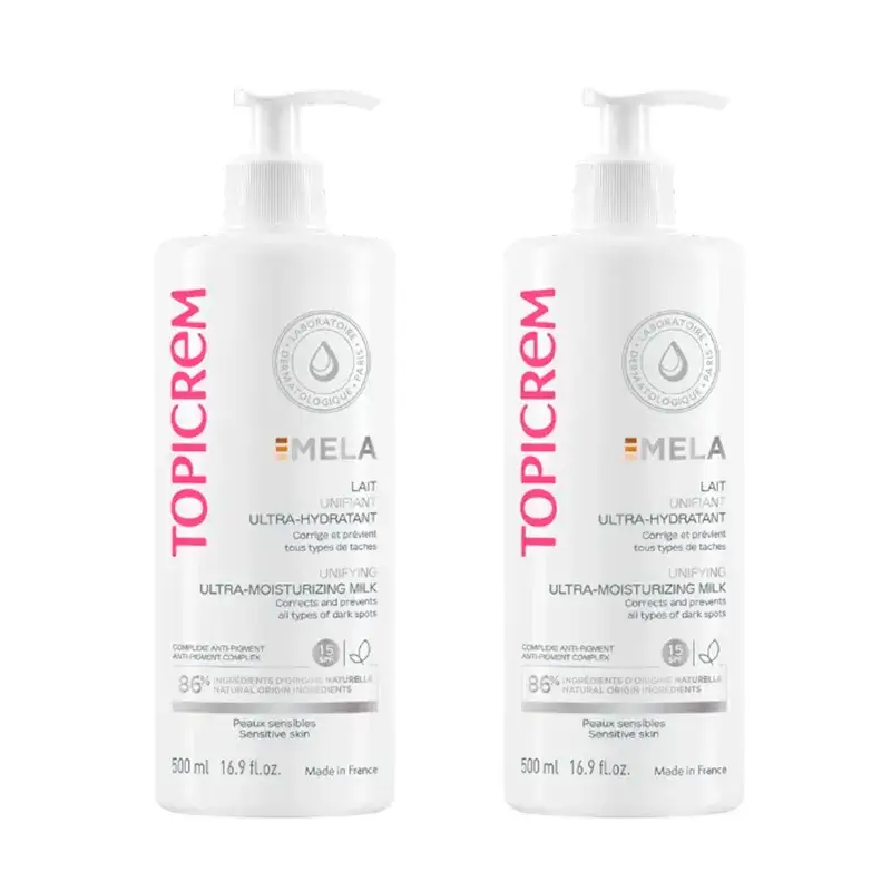 Topicrem Mela Ultra-Moisturising Body Milk , spf15 , Pack 2 x 500 ml