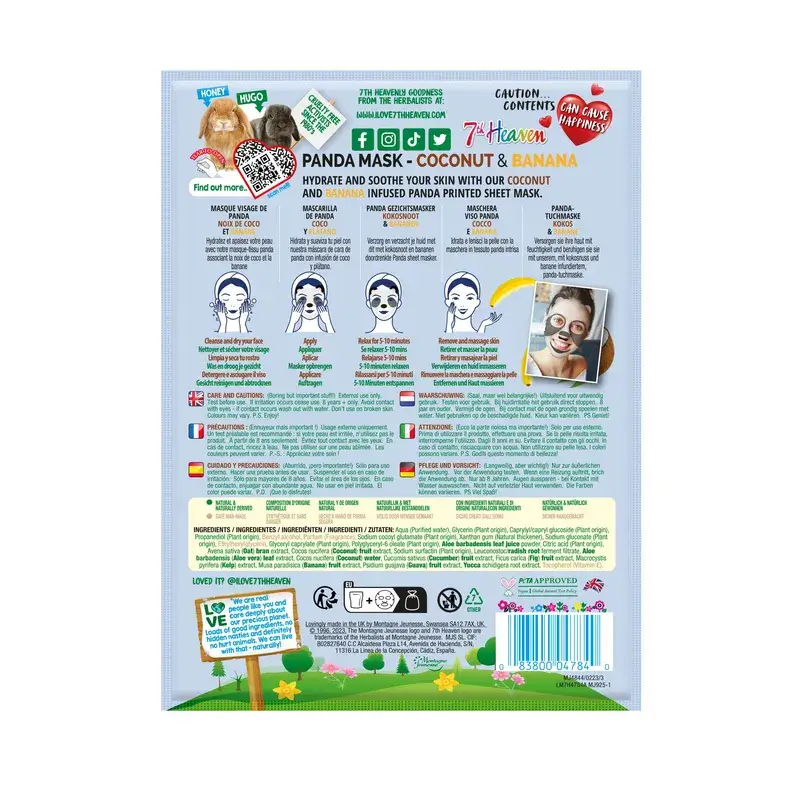 7 Heaven Animal Mask Panda Cloth Mask , 4 units