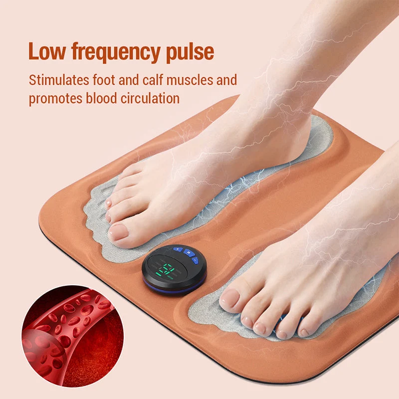 EMS Fußmassage Matte | Elektrische Fußmatte mit 6 Programmen, 9 Intensitätsstufen, Fernbedienung und USB-Ladung