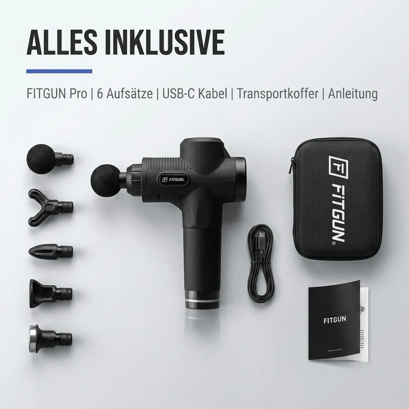 Massagepistole | 30 Intensitätsstufen, 6 Massageköpfe und 6 Stunden Akkulaufzeit