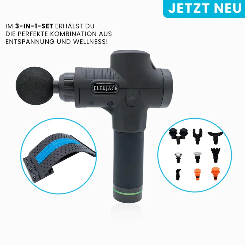 Massagepistole | Tiefengewebemassage mit 6 Aufsätzen & Tragetasche