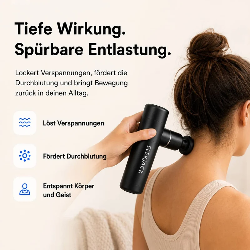 Massagepistole | Kompaktes Muskelmassagegerät mit 4 Aufsätzen und 4 Intensitätsstufen