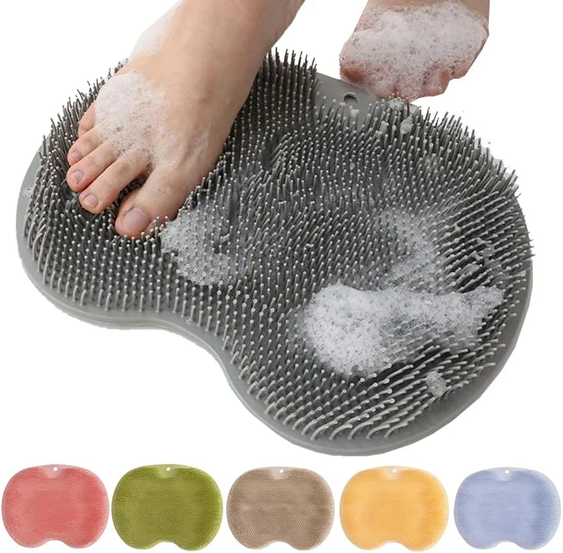 Silikon Fußreinigungsmatte mit Saugnäpfen | Massage- & Fußpflegebürste für Dusche | Rutschfeste Reinigungsmatte