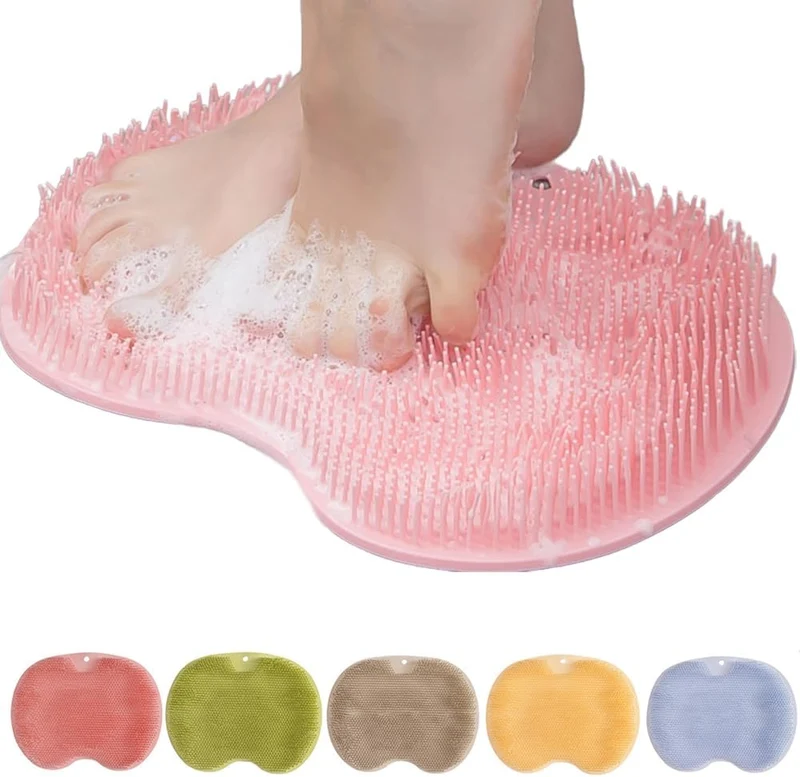 Silikon Fußreinigungsmatte mit Saugnäpfen | Massage- & Fußpflegebürste für Dusche | Rutschfeste Reinigungsmatte