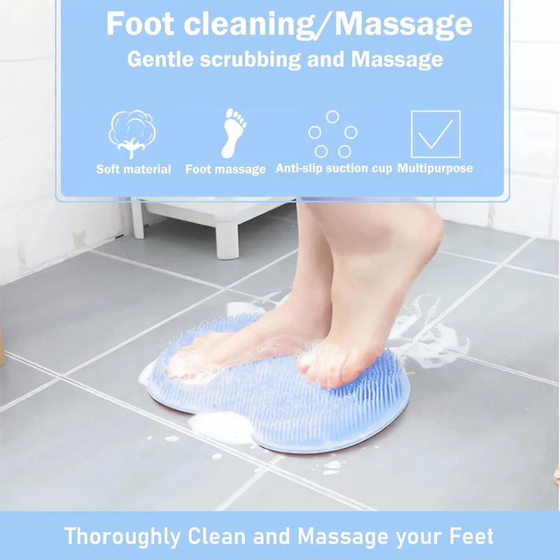 Silikon Fußreinigungsmatte mit Saugnäpfen | Massage- & Fußpflegebürste für Dusche | Rutschfeste Reinigungsmatte