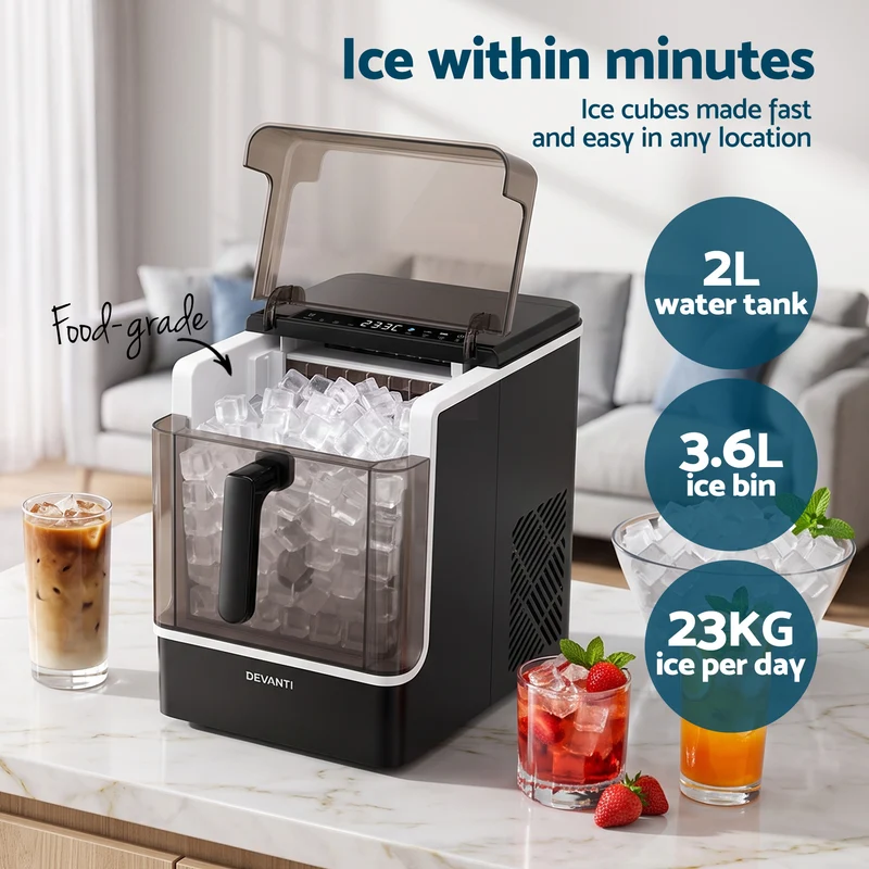 Devanti Ice Maker 23kg Portable Basket Square Cube Machine Black