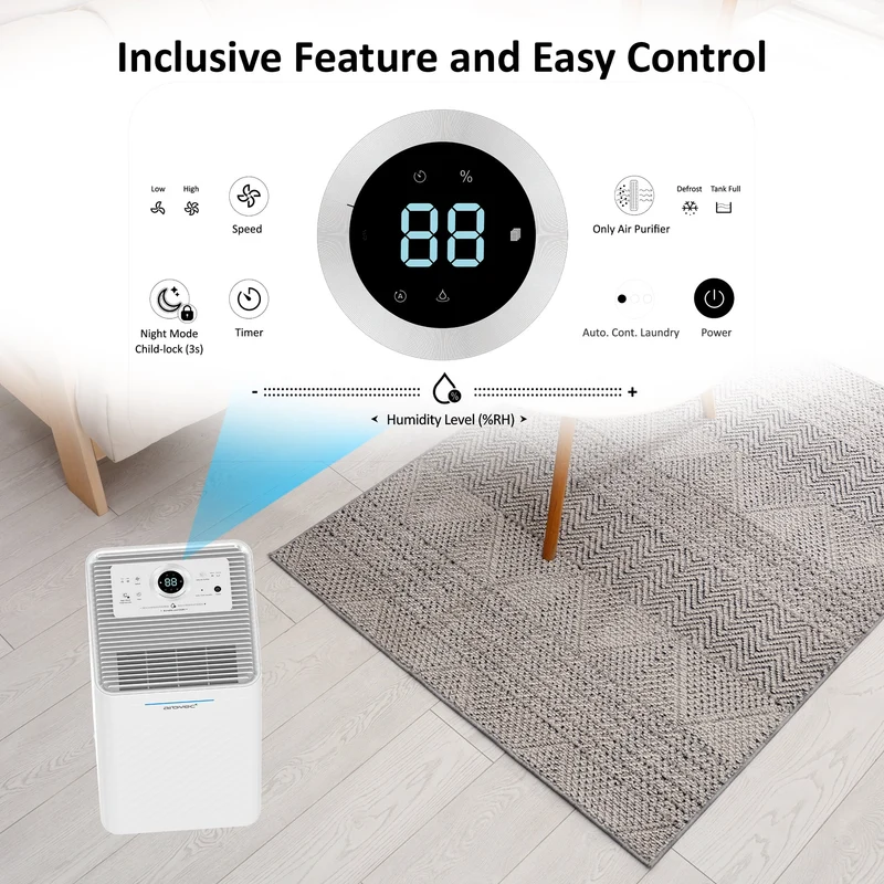 AROVEC 2-in-1 Smart Dehumidifier & Air Purifier – 10L/Day, 2.5L Tank, 30m² Coverage