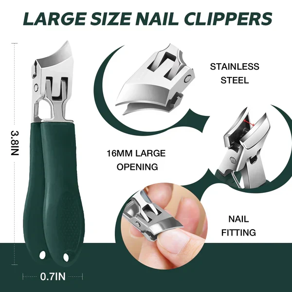 Nagelknipser mit schräger Schneide für präzise Ergebnisse | Extra breite Öffnung für dicke Fußnägel | Rutschfester PVC-Griff | Mit Spritzschutz