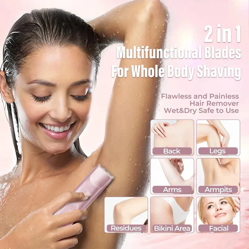 Damen Bikini-Trimmer 2-in-1 | Elektrischer Rasierer für Gesicht & Körper | Schmerzfreie Haarentfernung Nass & Trocken