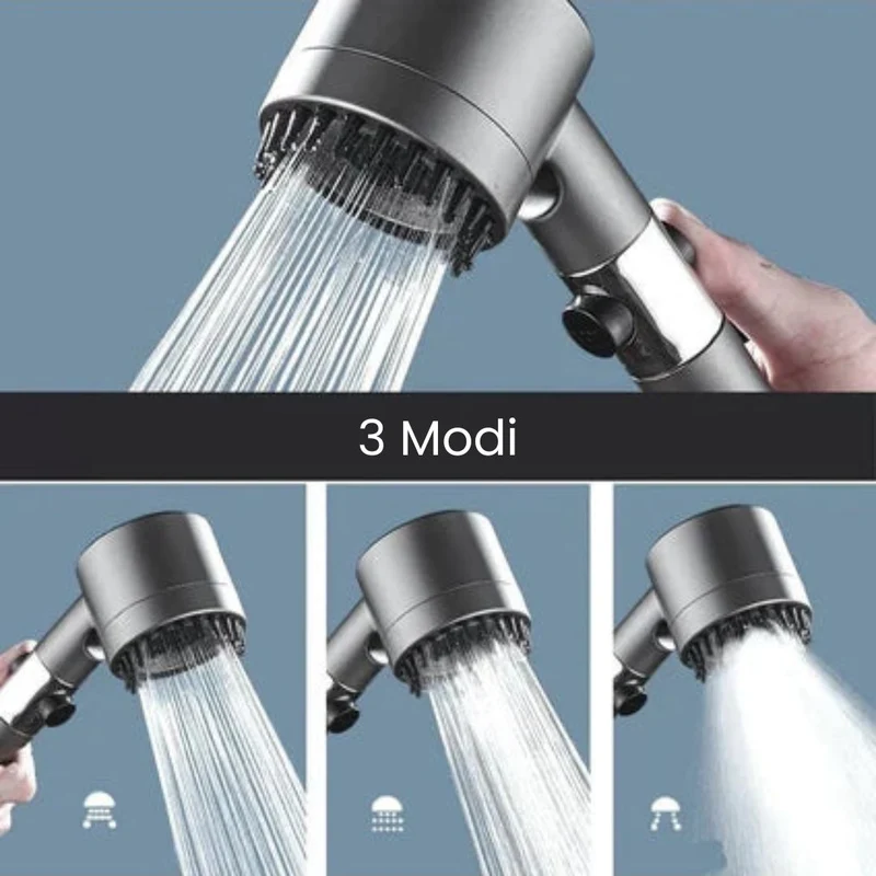 Duschkopf mit Filter & 3 Strahlmodi | Hochdruck bei niedrigem Wasserdruck | wassersparend & verstellbar | WasserLux