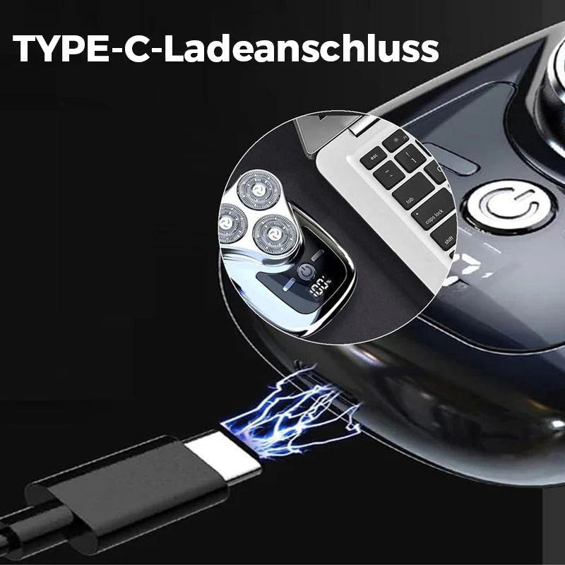 Elektrischer Herrenrasierer 3-in-1 mit 3 Scherköpfen | Nass & Trocken, LED-Akkuanzeige | Abwaschbarer Kopf, 45–60 Min Laufzeit