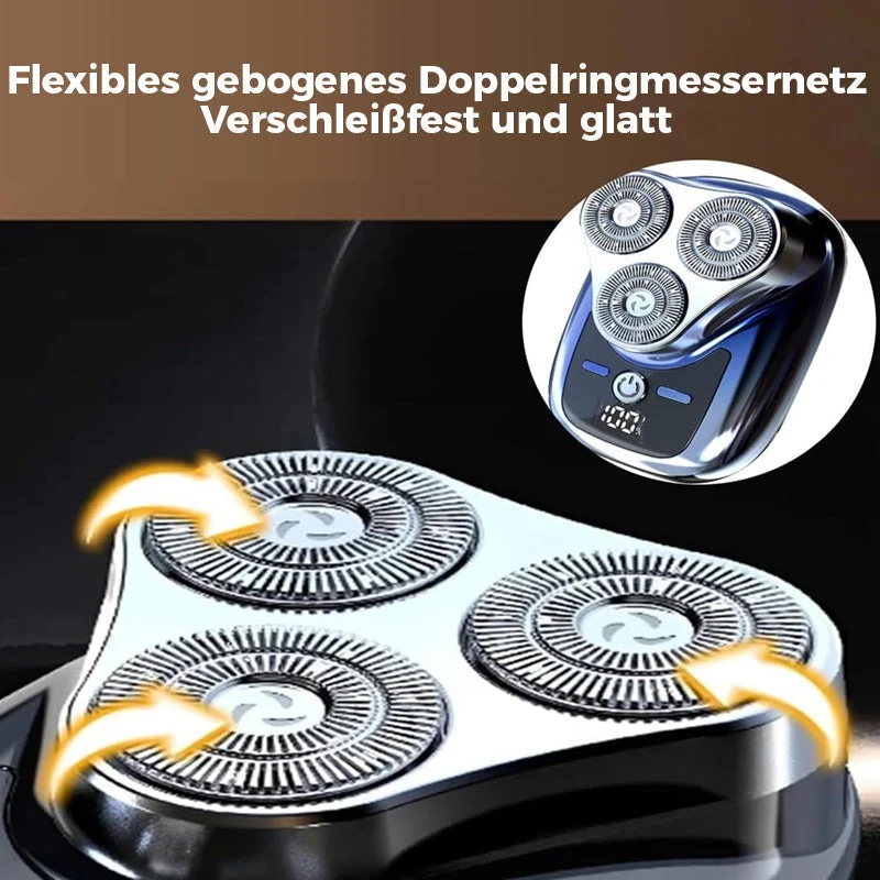Elektrischer Herrenrasierer 3-in-1 mit 3 Scherköpfen | Nass & Trocken, LED-Akkuanzeige | Abwaschbarer Kopf, 45–60 Min Laufzeit