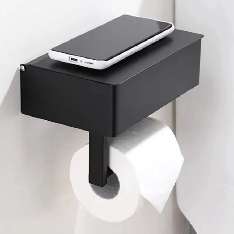 Toilettenpapierhalter mit Ablagefach | Matte Oberfläche, wandmontiert | Handyablage & hygienisches Staufach | Schwarz/Weiß/Silber