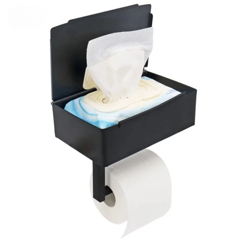 Toilettenpapierhalter Edelstahl mit Ablage | Handy- & Feuchttücherfach | 20,5×13×6,5 cm | Kleben oder Schrauben, rostbeständig