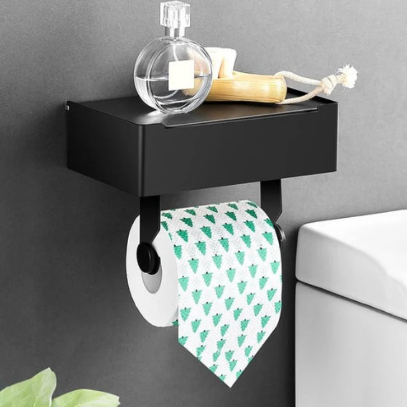 Toilettenpapierhalter Edelstahl mit Ablage | Handy- & Feuchttücherfach | 20,5×13×6,5 cm | Kleben oder Schrauben, rostbeständig