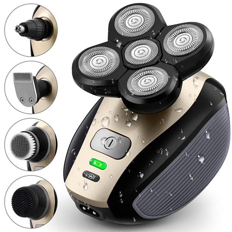 Elektrischer Rasierer 5-in-1 | 5 flexible Köpfe für Gesicht & Kopf | IPX7 wasserdicht | Kabellos, 45 Min Laufzeit, 600 mAh