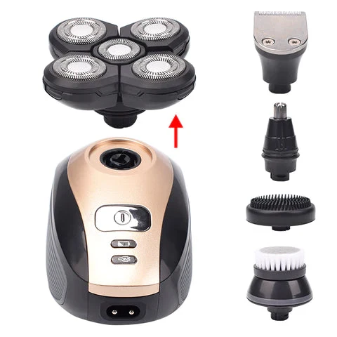 Elektrischer Rasierer 5-in-1 | 5 flexible Köpfe für Gesicht & Kopf | IPX7 wasserdicht | Kabellos, 45 Min Laufzeit, 600 mAh