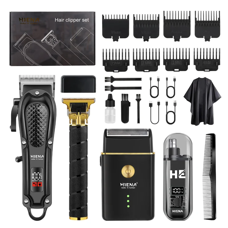Professionelles Trimmer-Set kabellos mit LED-Display | Präzise Edelstahlklingen | 120 Min Laufzeit | USB-Ladung, Aufsteckkämme