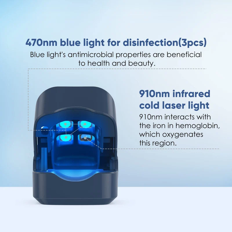 Lichttherapiegerät für Zehennägel mit Blaulicht & Infrarot | 470 nm & 650–1000 nm | Kompakt 90×63×38 mm | Für die Anwendung zu Hause