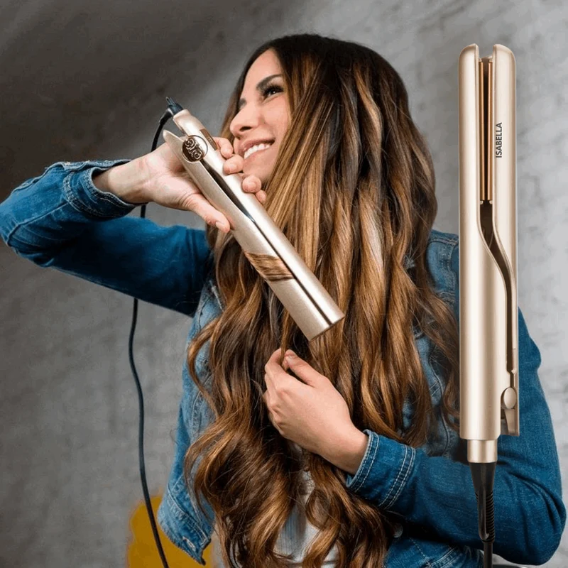 2-in-1 Stylinggerät Glätteisen & Lockenstab | Keramikplatten + Ionen-Technologie | 140–220 °C | 110–240 V, 360° Kabel