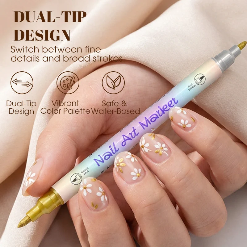 Nagelkunst-Stift-Set mit 2 Spitzen | Schnell trocknend, wasserbasiert | 12 oder 24 Farben | Ohne UV-Lampe | Optional mit Nagelöl