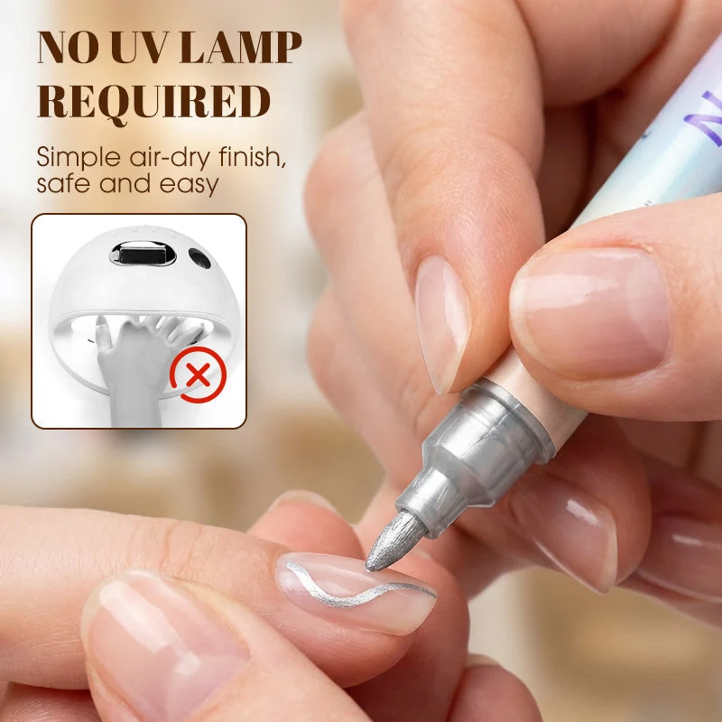 Nagelkunst-Stift-Set mit 2 Spitzen | Schnell trocknend, wasserbasiert | 12 oder 24 Farben | Ohne UV-Lampe | Optional mit Nagelöl