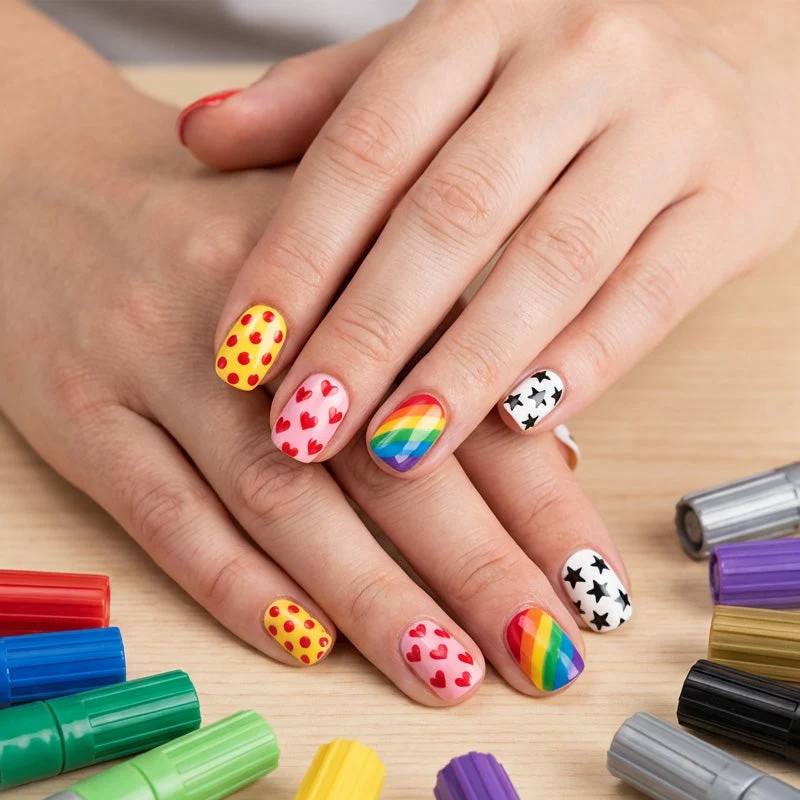 Nagelkunst-Stift-Set mit 2 Spitzen | Schnell trocknend, wasserbasiert | 12 oder 24 Farben | Ohne UV-Lampe | Optional mit Nagelöl