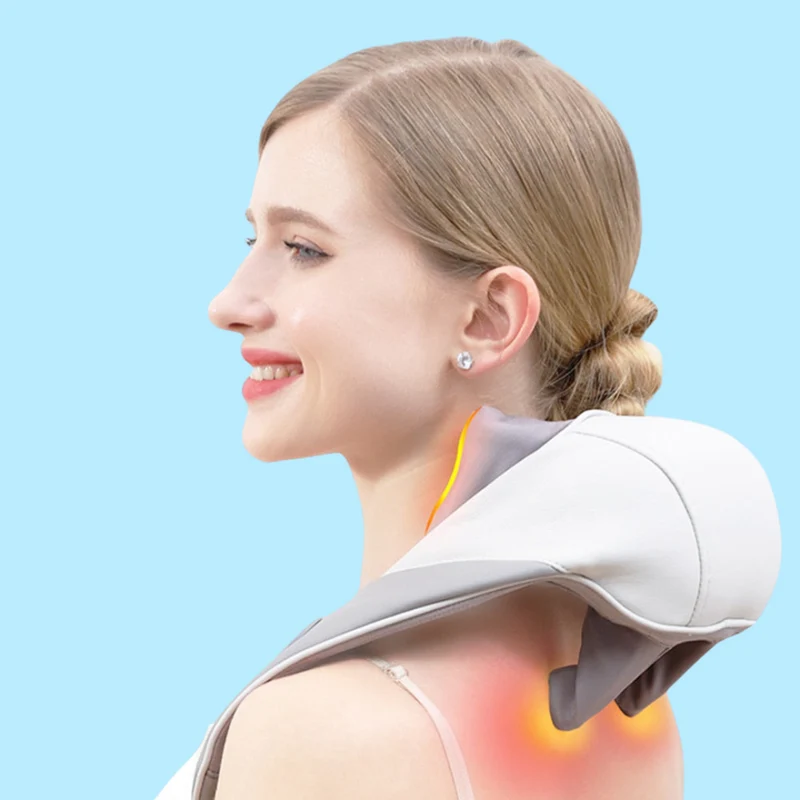 Nacken- & Schultermassagegerät mit Wärmefunktion | 3 Modi, 2 Geschwindigkeiten, 6 Massageköpfe | Kabellos & USB-C, 10-Min Timer