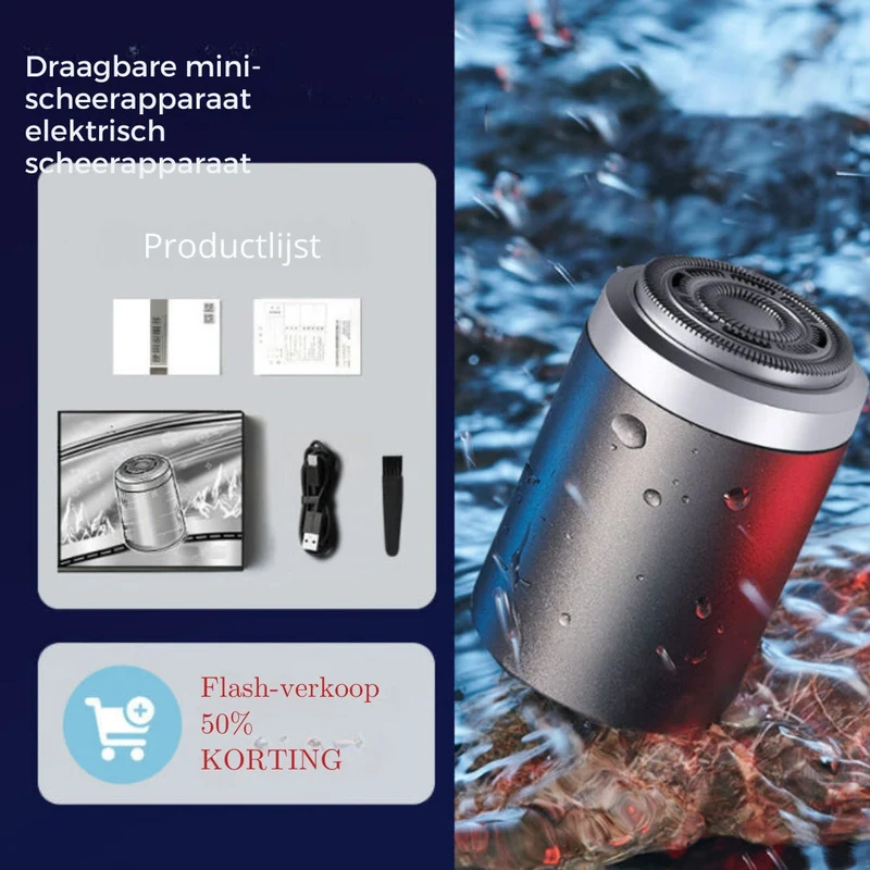 Kompakter Elektrorasierer für Nass- & Trockenrasur | USB-wiederaufladbar | 60 Min Akku | Abnehmbarer, abwaschbarer Scherkopf