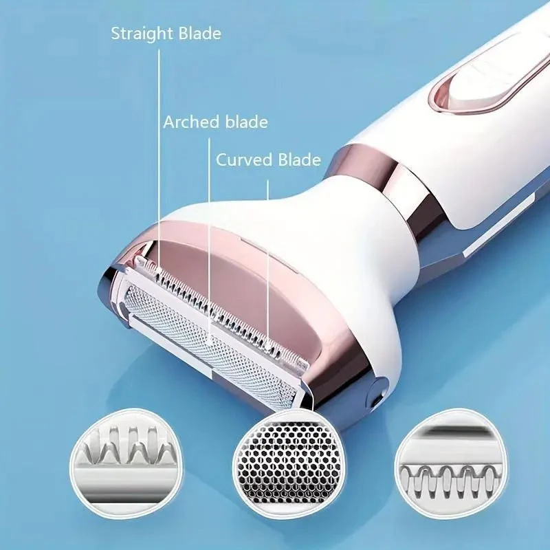 4-in-1 Elektrorasierer für Frauen kabellos | 4 Aufsätze: Rasur, Trimmen, Peeling, Gesichtsreinigung | 90 Min Akku | IPX6