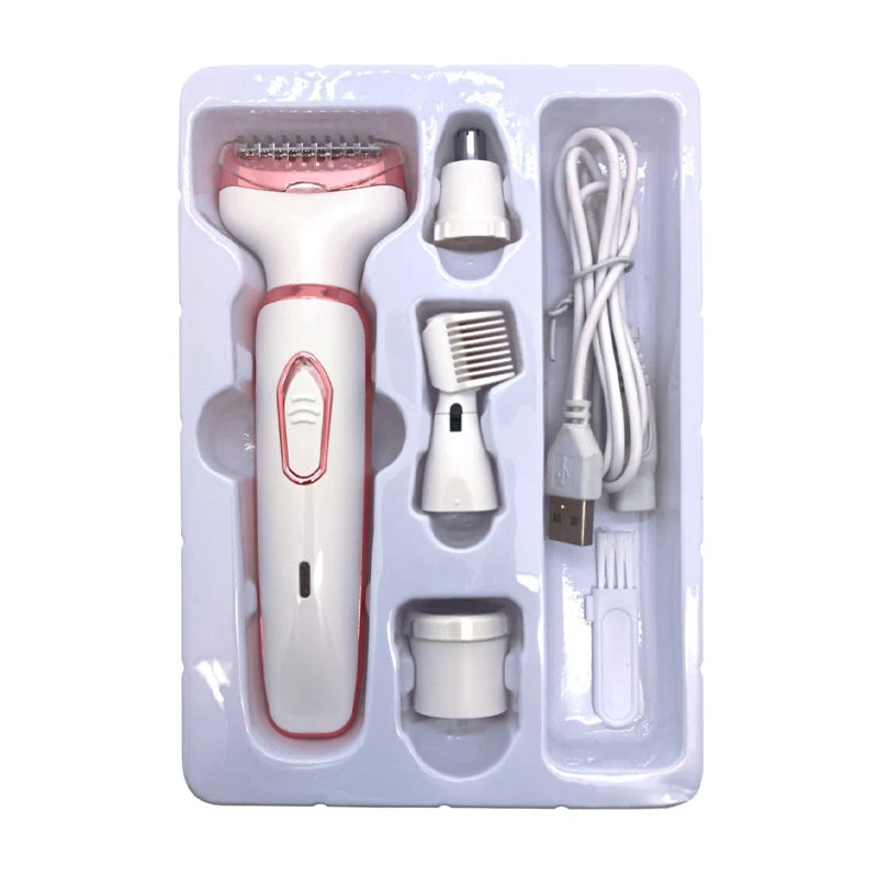 4-in-1 Elektrorasierer für Frauen kabellos | 4 Aufsätze: Rasur, Trimmen, Peeling, Gesichtsreinigung | 90 Min Akku | IPX6