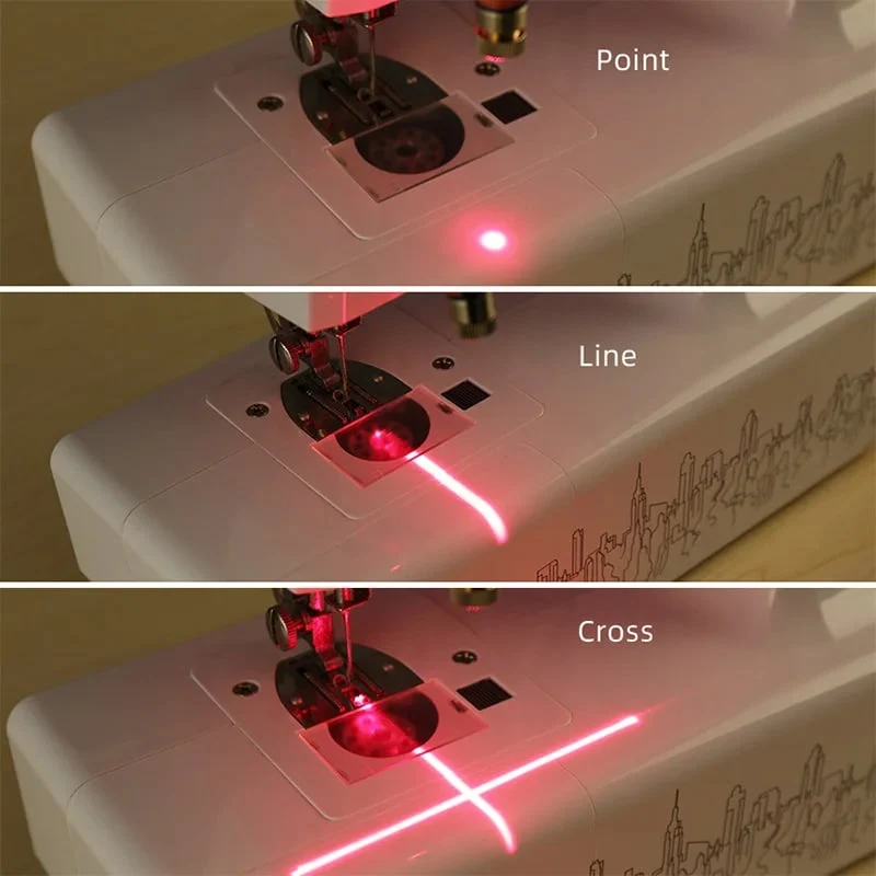 Magnetische Laser-Nähhilfe für Nähmaschine | Gerade Nähte ohne Anzeichnen | Flex-Arm + Ein/Aus-Schalter | Kopf: Linie/Kreuz/Punkt