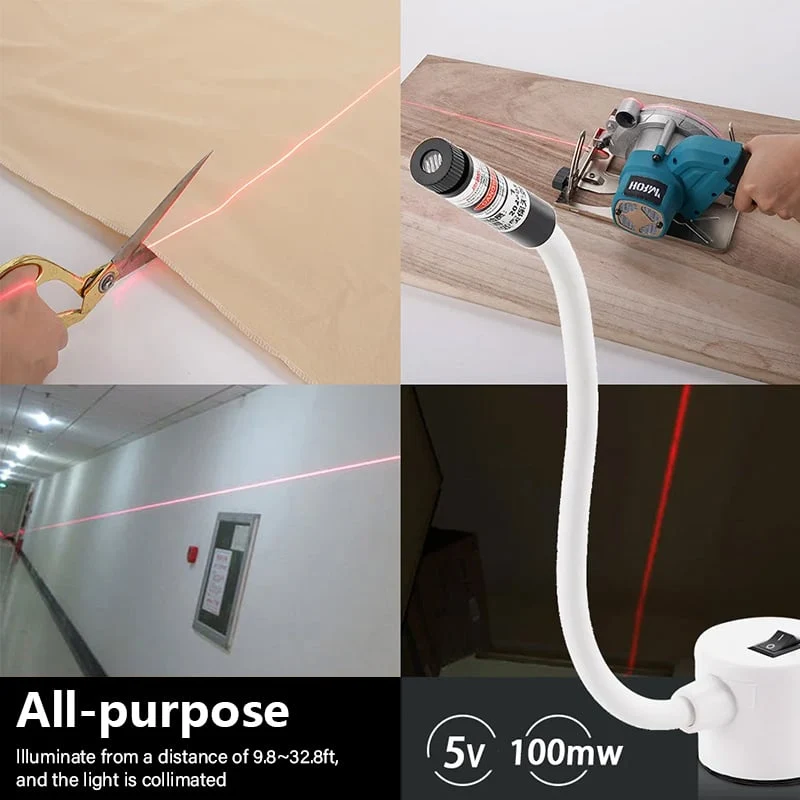 Magnetische Laser-Nähhilfe für Nähmaschine | Gerade Nähte ohne Anzeichnen | Flex-Arm + Ein/Aus-Schalter | Kopf: Linie/Kreuz/Punkt