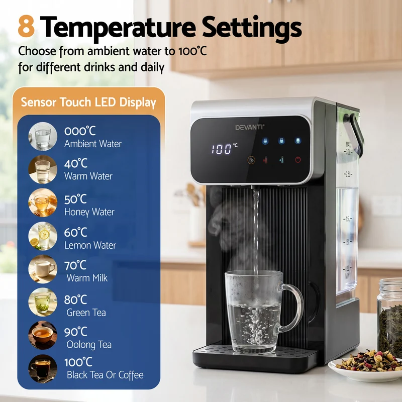 Devanti Instant Hot Water Dispenser 3L Heating Kettle 2400W Touch Control Water Black
