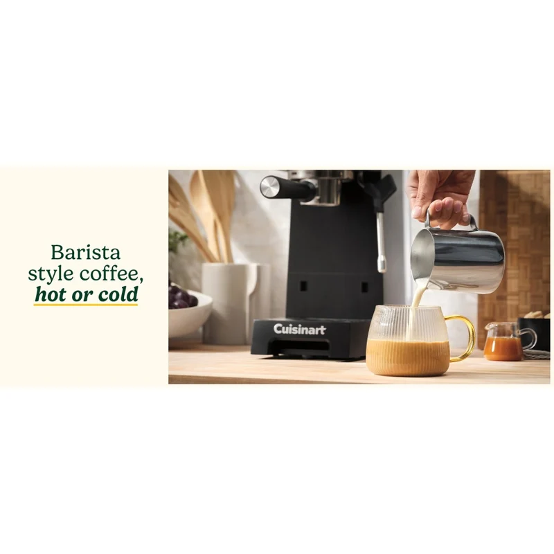 Cuisinart Slim Espresso Coffee Machine 15 Bars Pressure Steam Wand 1.5L Tank