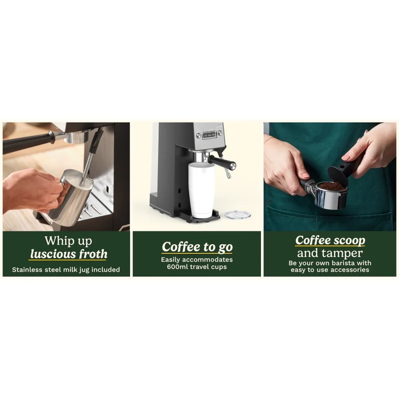 Cuisinart Slim Espresso Coffee Machine 15 Bars Pressure Steam Wand 1.5L Tank