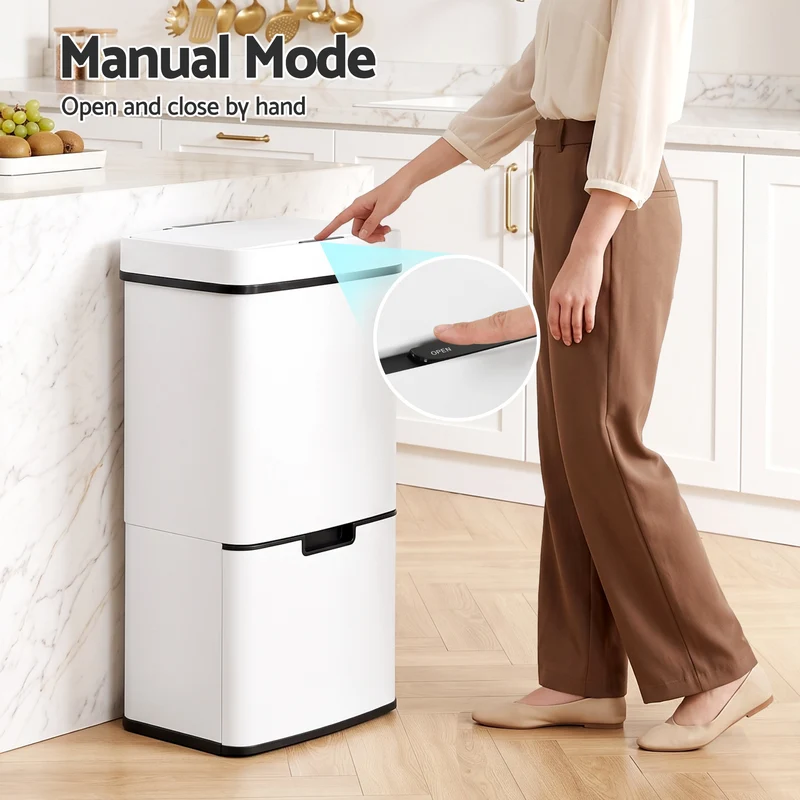 Devanti 72L Sensor Bin Rubbish Bins 4-in-1 Compartment Stainless Steel Trash Can White