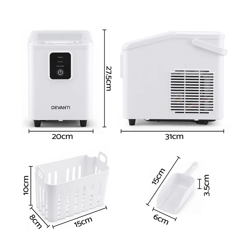 Devanti Ice Maker 11-12kg Portable Bullet Cube Machine White